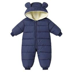 BRONG Schneeanzug Baby Mädchen Jungen Overall Winter Jumpsuit Mantel Neugeborenes Dickes Reißverschluss Strampelanzug Kleinkind Winddicht Kapuze Fleece Strampler Oberbekleidung Marineblau 0-6 Monate von BRONG