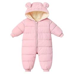 BRONG Schneeanzug Baby Mädchen Jungen Overall Winter Jumpsuit Mantel Neugeborenes Dickes Reißverschluss Strampelanzug Kleinkind Winddicht Kapuze Fleece Strampler Oberbekleidung Rosa 9-12 Monate von BRONG