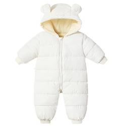 BRONG Schneeanzug Baby Mädchen Jungen Overall Winter Jumpsuit Mantel Neugeborenes Dickes Reißverschluss Strampelanzug Kleinkind Winddicht Kapuze Fleece Strampler Oberbekleidung Weiß 18-24 Monate von BRONG