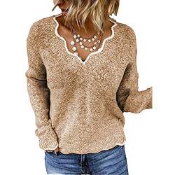BRONG Womens V-Neck Sweaters Sexy Pullover Long Sleeve trendy Soft Chunky Knitted Jumpers Sweatshirt Casual Tunic Top S-5XL von BRONG