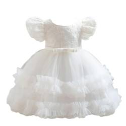 Baby Blume Mädchenkleider für Hochzeiten Spitzenkleid Mit Reißverschluss Schleife Taufkleider Mädchen Zur Taufe Party Prinzessin Kleid Weiß 3-4 Jahre von BRONG