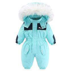 Baby Winter Schneeanzug Strampler Jungen Mädchen Kapuze Overall Kinder Fleece Mantel Kleinkind Reißverschluss Jumpsuit Winddicht Outwear Skianzug Blauer See 18-24 Monate von BRONG