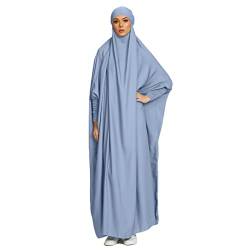 Damen Kleid Muslimisches Einteiliges Gebetskleid Abaya Muslim Damen Jilbab Frauen Kleid Musselin Damen Dubai Türkei Robe Gebet Jilbab Ganzkörper Maxi Kleid mit Hijab Blau von BRONG