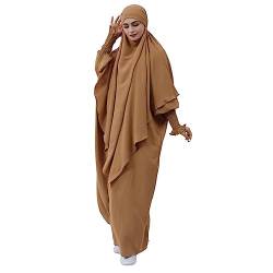 Gebetskleidung für Frauen 2 Stück Abaya Muslim Damen mit Khimar Hijab Abaya Kleid Lose Langen Ärmeln Maxi Muslimische Kleider Damen mit Jilbab Burka Ganzkörper Braun von BRONG