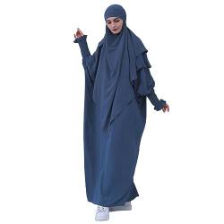 Gebetskleidung für Frauen 2 Stück Abaya Muslim Damen mit Khimar Hijab Abaya Kleid Lose Langen Ärmeln Maxi Muslimische Kleider Damen mit Jilbab Burka Ganzkörper Kleidung Blau von BRONG