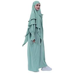 Gebetskleidung für Frauen 2 Stück Abaya Muslim Damen mit Khimar Hijab Abaya Kleid Lose Langen Ärmeln Maxi Muslimische Kleider Damen mit Jilbab Burka Ganzkörper Kleidung Grün von BRONG