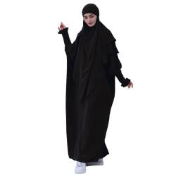Gebetskleidung für Frauen 2 Stück Abaya Muslim Damen mit Khimar Hijab Abaya Kleid Lose Langen Ärmeln Maxi Muslimische Kleider Damen mit Jilbab Burka Ganzkörper Schwarz von BRONG
