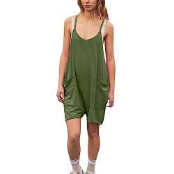 Latzhose Damen Kurz Hosen Sommer Jumpsuit Lässig Damen Latzhose Baggy Overall Damen Strampelanzug Verstellbar Schulter Riemen Einteilig Baumwolle Latzhose Armeegrün M von BRONG