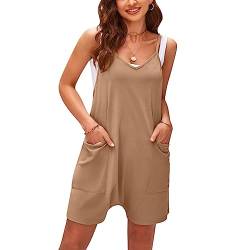 Latzhose Damen Kurz Hosen Sommer Jumpsuit Lässig Damen Latzhose Baggy Overall Damen Strampelanzug Verstellbar Schulter Riemen Einteilig Baumwolle Latzhose Khaki S von BRONG