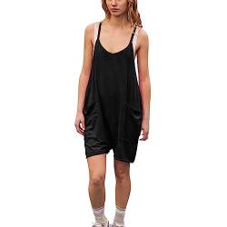 Latzhose Damen Kurz Hosen Sommer Jumpsuit Lässig Damen Latzhose Baggy Overall Damen Strampelanzug Verstellbar Schulter Riemen Einteilig Baumwolle Latzhose Schwarz L von BRONG