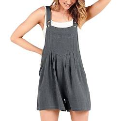 Leinen Latzhose Damen Sommer Weites Bein Baggy Jumpsuit Lässig Lose Overall Frauen Ärmellos Baumwolle Strampler Verstellbare Riemen Lätzchen Spielanzug Grau XL von BRONG