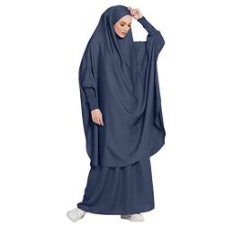 Muslimische Kleider Damen Gebetskleidung für Frauen Khimar 2 Teilig Abaya Damen mit Hijab Set Lose Jilbab Lang Kleid + Gebet Maxi Rock mit Niqab Muslim Gebet Ausstattung Grau von BRONG