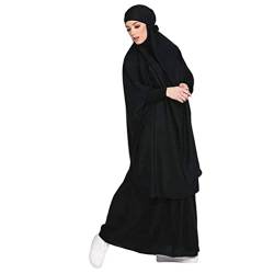 Muslimische Kleider Damen Gebetskleidung für Frauen Khimar 2 Teilig Abaya Damen mit Hijab Set Lose Jilbab Lang Kleid + Gebet Maxi Rock mit Niqab Muslim Gebet Ausstattung Schwarz von BRONG