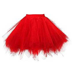 Tüllrock Damen Karneval Rockabilly Petticoat Unterrock Frauen Schickes Kleid Kurz Ballettkleidung Damen Kostüm Mini Geschichtet Gummizug Tutu Rock für Party Rot XL von BRONG