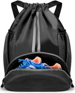 BROTOU Turnbeutel Fußballtasche Rucksack mit Kordelzug Verstellbar Tunnelzug Gymsack Wasserfest Sporttasche für Herren Damen Kinder Jugend von BROTOU