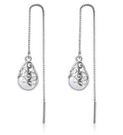 BROWOL 925 Sterling Silber Retro Hohle Weiß Opal Lange Ohrhänger für Damen Mädchen von BROWOL