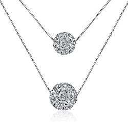 BROWOL Damen Halsketten kugelkette 925 Sterling Silber 45cm/ Kette mit Anhänger Zwei Kristallen-Kugel Geschenk für Muttertagsgeschenk von BROWOL