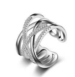 BROWOL Damen Mode Ringe 925 Sterling Silber Zirkonia Mehrschicht X Form Verstellbar Ringe Paar-Ring Verlobungsring von BROWOL