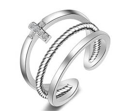 BROWOL Damen-Ring Ring 925 Sterling Silber Kristall-Ring Fingerring Einfache Geometrie Kreuz Doppelring Verstellbar Ring Verlobungsring Partnerringe Ringe zum Jahrestag von BROWOL