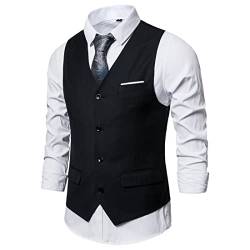 BROZZY Freizeitweste Herren Basic Einfarbig Lässig Herren Businessweste Einreihige Herren Mode Weste Boutique Slim Fit Herren Anzugweste F-Black L von BROZZY