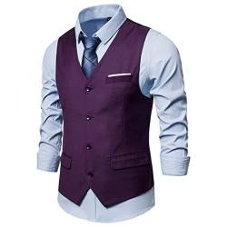 BROZZY Freizeitweste Herren Basic Einfarbig Lässig Herren Businessweste Einreihige Herren Mode Weste Boutique Slim Fit Herren Anzugweste J-Purple L von BROZZY