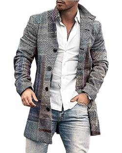 BROZZY Jacke Herren Mittlere Länge Stehkragen Knöpfe Casual Coat Herren Slim Fit Gentleman Druck Tweed Mantel Herren Urban Temperament Langarm Mantel Herren DY-21 M von BROZZY