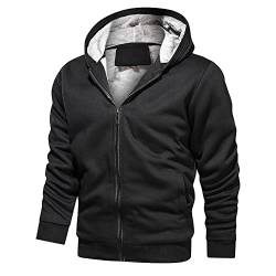 BROZZY Jacke Herren Plus Fleece Einfarbig Jacke Herren Einfachheit Klassisch Zip Jacke Herren Mode Casual Thermojacke Langarm Winter Kapuze Jacke Herren C-Black 7XL von BROZZY