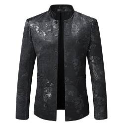 Jacke Herren Stehkragen Knopfleiste Slim Fit Anzüge Herren Chinesischer Stil Jacquard Langarm Blazer Herren Mode Casual Anzug Jacke Herren C-Black M von BROZZY