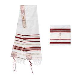 BRTAGG Tallit Gebetsschal, Englisch/Hebräisch mit passender Tasche (180cm x 55cm, Rot) von BRTAGG
