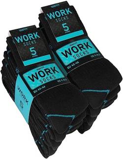 BRUBAKER 10 Paar Herren Arbeitssocken - Robuste Work Socken aus Baumwolle für optimalen Halt auf der Arbeit - Verstärkter Fersen und Zehenbereich - Schwarz Türkis - Größe 47-50 von BRUBAKER