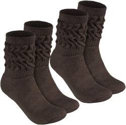 BRUBAKER 2 Paar Slouch Socken - Damen Schoppersocken für Fitness, Yoga, Workout, Gymnastik und Wellness - Knit Sportsocken für Frauen - Dunkelbraun Größe 39-42 von BRUBAKER