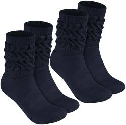 BRUBAKER 2 Paar Slouch Socken - Damen Schoppersocken für Fitness, Yoga, Workout, Gymnastik und Wellness - Knit Sportsocken für Frauen - Marine Navy Blau Größe 35-38 von BRUBAKER