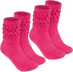 BRUBAKER 2 Paar Slouch Socken - Damen Schoppersocken für Fitness, Yoga, Workout, Gymnastik und Wellness - Knit Sportsocken für Frauen - Pink Größe 39-42 von BRUBAKER