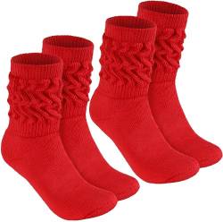 BRUBAKER 2 Paar Slouch Socken - Damen Schoppersocken für Fitness, Yoga, Workout, Gymnastik und Wellness - Knit Sportsocken für Frauen - Rot Größe 35-38 von BRUBAKER