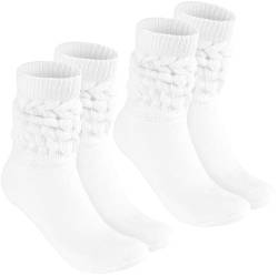 BRUBAKER 2 Paar Slouch Socken - Damen Schoppersocken für Fitness, Yoga, Workout, Gymnastik und Wellness - Knit Sportsocken für Frauen - Weiß Größe 35-38 von BRUBAKER