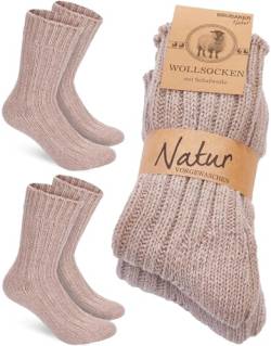 BRUBAKER 2 Paar Wollsocken - Wintersocken für Damen und Herren - Warm und Flauschig - Winter Socken Set mit Schafwolle - Thermosocken Stricksocken - Beige - Größe 39-42 von BRUBAKER