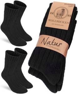 BRUBAKER 2 Paar Wollsocken - Wintersocken für Damen und Herren - Warm und Flauschig - Winter Socken Set mit Schafwolle - Thermosocken Stricksocken - Schwarz - Größe 39-42 von BRUBAKER