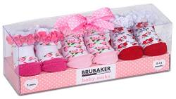 BRUBAKER 3 Paar Babysocken Mädchen 0-12 Monate - Blumen und Rüschen von BRUBAKER