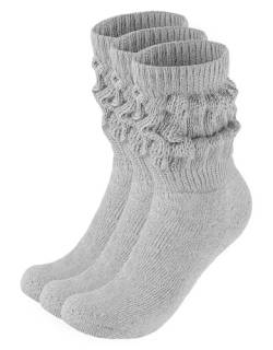 BRUBAKER 3 Paar Slouch Socken - Damen Schoppersocken für Sport und Freizeit - Lässige Retro-Socken für Frauen - Scrunch Knit Baumwollsocken - Grau - Größe: 35-38 von BRUBAKER