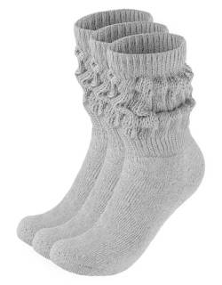 BRUBAKER 3 Paar Slouch Socken - Damen Schoppersocken für Sport und Freizeit - Lässige Retro-Socken für Frauen - Scrunch Knit Baumwollsocken - Grau - Größe: 39-42 von BRUBAKER