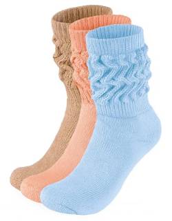 BRUBAKER 3 Paar Slouch Socken - Damen Schoppersocken für Sport und Freizeit - Lässige Retro-Socken für Frauen - Scrunch Knit Baumwollsocken - Hellblau, Pfirsich und Beige - Größe: 35-38 von BRUBAKER