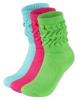 BRUBAKER 3 Paar Slouch Socken - Damen Schoppersocken für Sport und Freizeit - Lässige Retro-Socken für Frauen - Scrunch Knit Baumwollsocken - Mint, Pink und Grün - Größe: 35-38 von BRUBAKER