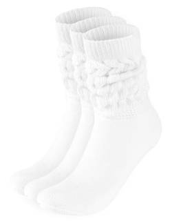 BRUBAKER 3 Paar Slouch Socken - Damen Schoppersocken für Sport und Freizeit - Lässige Retro-Socken für Frauen - Scrunch Knit Baumwollsocken - Weiß - Größe: 39-42 von BRUBAKER