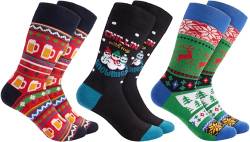 BRUBAKER 3 Paar Weihnachtssocken - Lustige Socken für Damen und Herren mit Weihnachtsmotiven - Bunt, Chillin with my Snowmies und Xmas Bier - Baumwolle - Geschenk Weihnachten - EU 35-40 von BRUBAKER