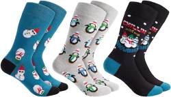 BRUBAKER 3 Paar Weihnachtssocken - Lustige Socken für Damen und Herren mit Weihnachtsmotiven - Pinguine, Schneemänner und Chillin with my Snowmies - Geschenk Weihnachten - EU 35-40 von BRUBAKER