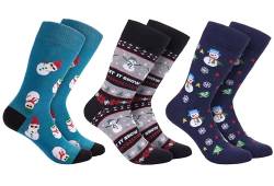 BRUBAKER 3 Paar Weihnachtssocken - Lustige Socken für Damen und Herren mit Weihnachtsmotiven - Schneemänner und Let It Snow - Baumwolle Blau - Geschenk Weihnachten - EU 41-45 von BRUBAKER