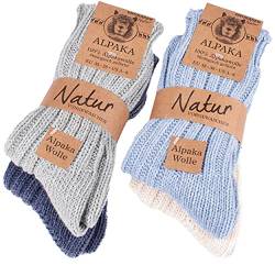 BRUBAKER 4 Paar Alpaka Socken aus 100% Alpakawolle - Wintersocken Set für Damen und Herren - Blau Grau Beige - Größe 43-46 von BRUBAKER