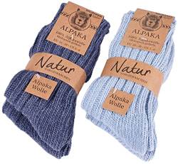 BRUBAKER 4 Paar Alpaka Socken aus 100% Alpakawolle - Wintersocken Set für Damen und Herren - Blau - Größe 43-46 von BRUBAKER