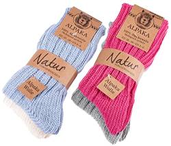 BRUBAKER 4 Paar Alpaka Socken aus 100% Alpakawolle - Wintersocken Set für Damen und Herren - Blau Pink Beige Grau - Größe 39-42 von BRUBAKER
