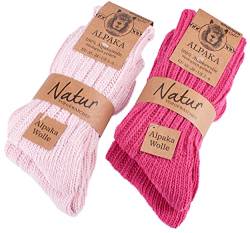 BRUBAKER 4 Paar Alpaka Socken aus 100% Alpakawolle - Wintersocken Set für Damen und Herren - Pink Rosa - Größe 35-38 von BRUBAKER